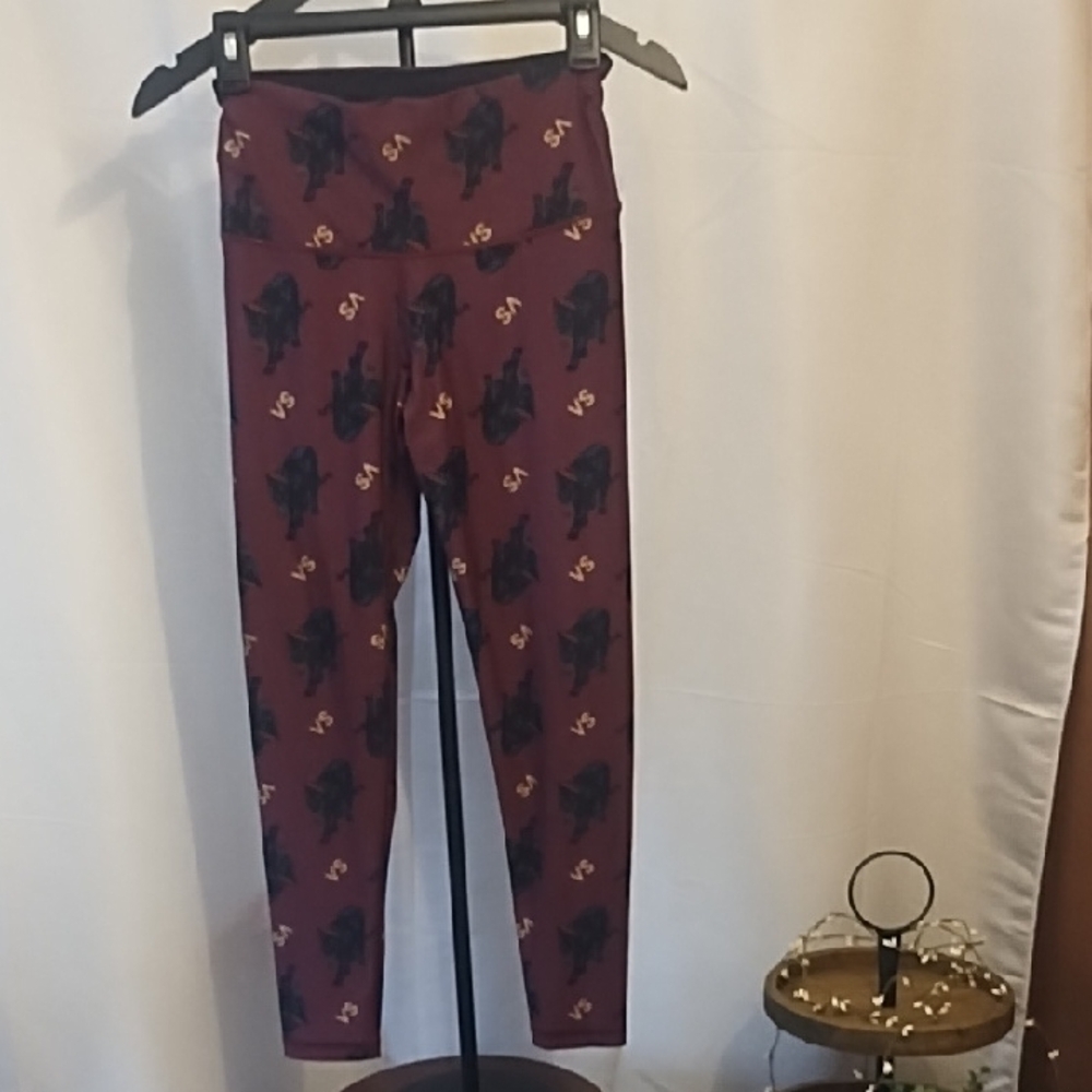 Burgundy VS Leggings with Black Print